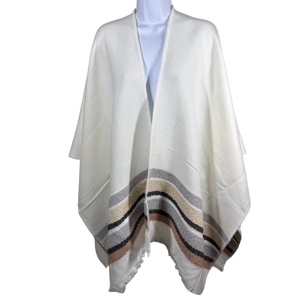 TORRID One Size Cream Cold Weather Ruanna Striped Oversize Open Front Shawl/Cape
